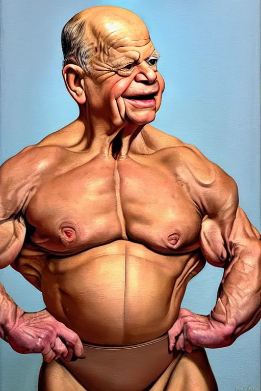 Image similar to don rickles as an elderly muscular bodybuilder, oil painting by john currin and lucien freud, detailed art