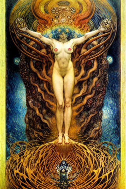 Image similar to Divine Chaos Engine by Karol Bak, Jean Delville, William Blake, Gustav Klimt, and Vincent Van Gogh, symbolist, visionary