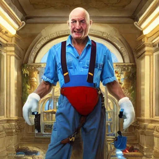 Image similar to john locke wearing super mario cosplay, plumbing jungle, detailed, centered, digital painting, artstation, concept art, donato giancola, joseph christian leyendecker, wlop, boris vallejo, breathtaking, 8 k resolution, extremely detailed, beautiful, establishing shot, artistic, hyperrealistic, beautiful face, octane render, cinematic lighting, dramatic lighting, masterpiece