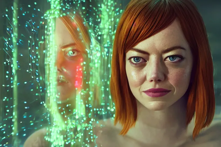 Prompt: a very beautiful hyper realistic portrait of emma stone made of transparent glass and filled with glowing organs creating, rendered by beeple, by makoto shinkai, syd meade, starwars, by space art concept, sci - fi, digital art, unreal engine, wlop, trending on artstation, 4 k uhd image, octane render