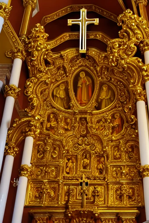 Image similar to photo inside a church, golden ornaments highly detailed