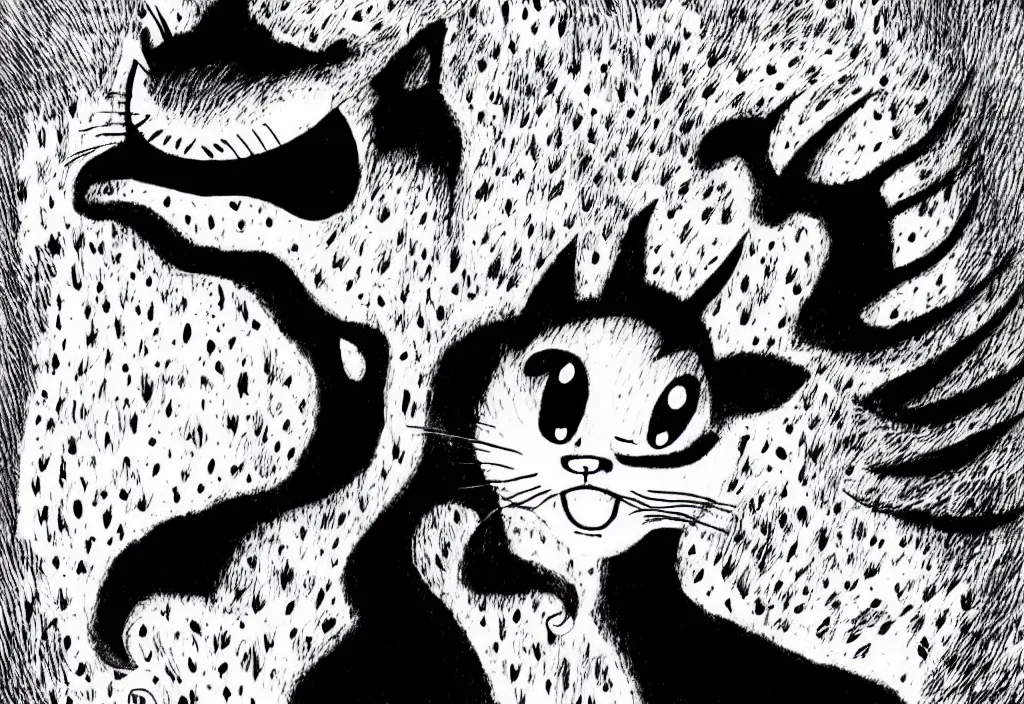 Prompt: smiling cat by junji ito