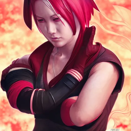 Image similar to sakura haruno as a tekken character, cg animation, namco, realistic, character select portrait, by artgerm, greg rutkowski, alphonse mucha, 3 d