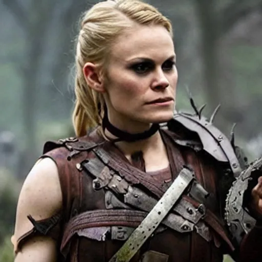 Image similar to anna paquin as a warrior in a dystopian future