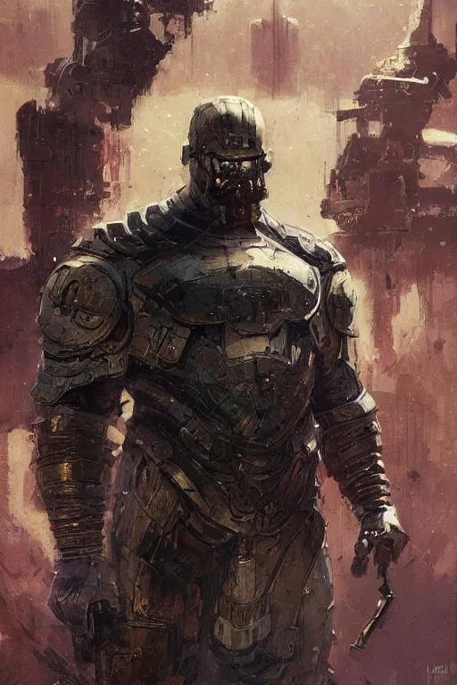 Image similar to pulp scifi fantasy illustration full body portrait marvel juggernaut martyn ford wearing helmet, by norman rockwell, jack kirby, bergey, craig mullins, ruan jia, jeremy mann, tom lovell, 5 0 s, astounding stories, amazing, fantasy, other worlds