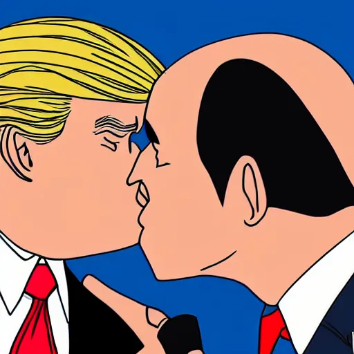 Prompt: trump and Biden kissing, anime style