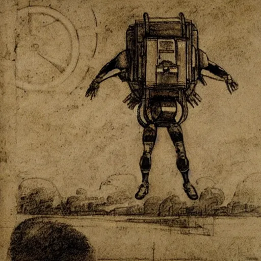 Image similar to technical sketch of the first jetpack by leonardo da vinci