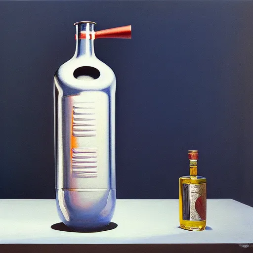 Prompt: award - winning ultrafine detailed painting of a propane cylinder vodka bottle by julian schnabel and john chamberlain, tonalism, oil on canvas, surrealist painting, behance, academic art