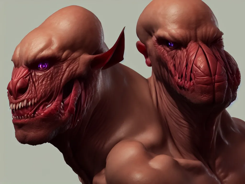 Prompt: game concept art, muscular, amphipoda head, chiroptera ears, hyperrealism, artstation, cgsociety, zbrush, no background