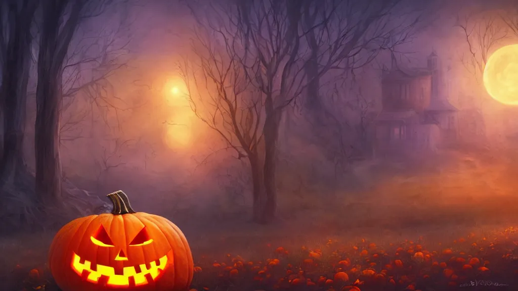 Prompt: beautiful ghost of halloween with pumpkin ” beautiful dreamscape, digital art, concept art, detailed, lovely colors, art station, 3 - d 4 k, beautiful background, matte painting,,