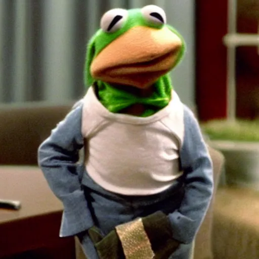 Prompt: screengrab of kermit as guest on seinfeld