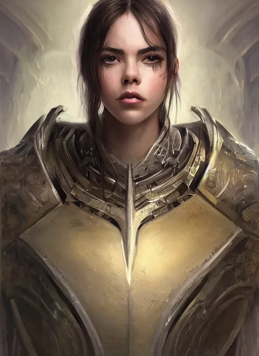 Image similar to a professional portrait of a beautiful young female, clothed in ethereal battle armor, olive skin, long dark hair, beautiful bone structure, symmetrical facial features, intricate, elegant, digital painting, concept art, smooth, sharp focus, finely detailed, illustration, from Valerian and the City of a Thousand Planets, in the style of Ruan Jia and Mandy Jurgens and Artgerm and Greg Rutkowski and William-Adolphe Bouguerea