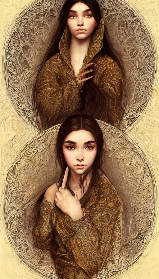 Image similar to madison beer, traditional russian clothing, fame of thrones, fibonacci, sweat drops, intricate fashion clothing, insane, intricate, highly detailed, surrealistic, digital painting, artstation, concept art, smooth, sharp focus, illustration, unreal engine 5, 8 k, art by artgerm and greg rutkowski and alphonse mucha