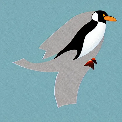 Image similar to “Penguin flying on a rocket, digital art, award winning”