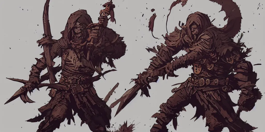 Image similar to warrior character design, idle, attack, sprite, darkest dungeon, pc game, sideview, art by moebius and greg rutkowski.