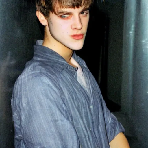 Image similar to a handsome rebellious hot young guy, 2 0 0 2 photo