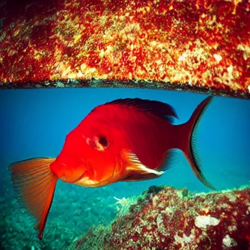 Prompt: “ an underwater photo of a red fish wearing sunglasses ”