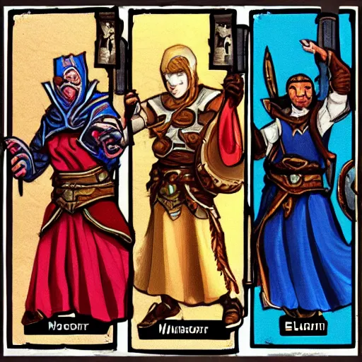 Image similar to warrior, cleric mage and thief, old school fpr,