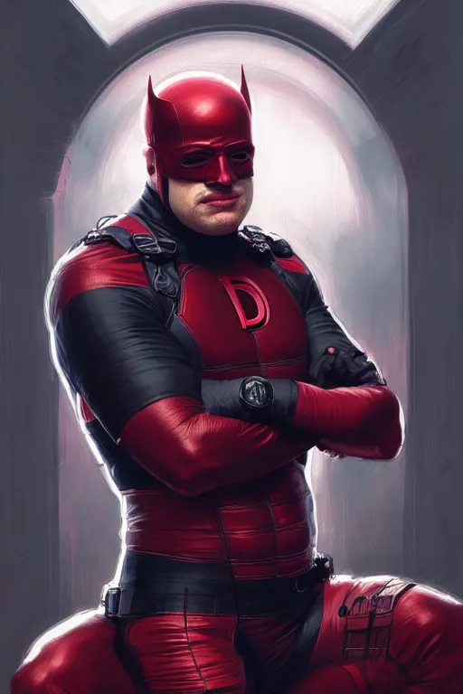 Image similar to Boris Johnson as Daredevil, realistic portrait, symmetrical, highly detailed, digital painting, artstation, concept art, smooth, sharp focus, illustration, cinematic lighting, art by artgerm and greg rutkowski and alphonse mucha