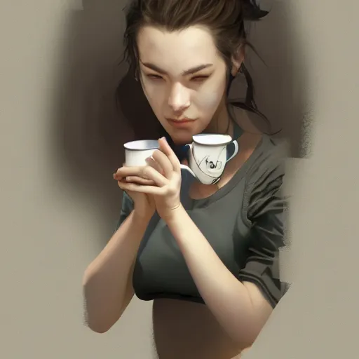 Prompt: drowning past regrets in tea and cigarettes, artstation, cgsociety