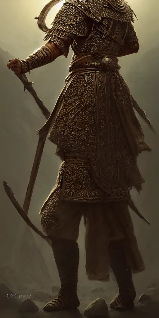 Image similar to ancient Slavic warrior, diffuse lighting, fantasy, intricate, elegant, highly detailed, lifelike, photorealistic, digital painting, artstation, illustration, concept art, smooth, sharp focus, art by Evgeny Epanchintsev and Sergey Samuilov and SunWoo Lee and Alexander Stepanchikov