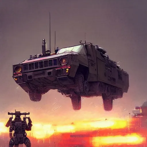 Image similar to m 1 4 2 himars vehicle a realistic scifi cyberpunk, art by and greg rutkowski, digital art, trending on artstation, symmetry