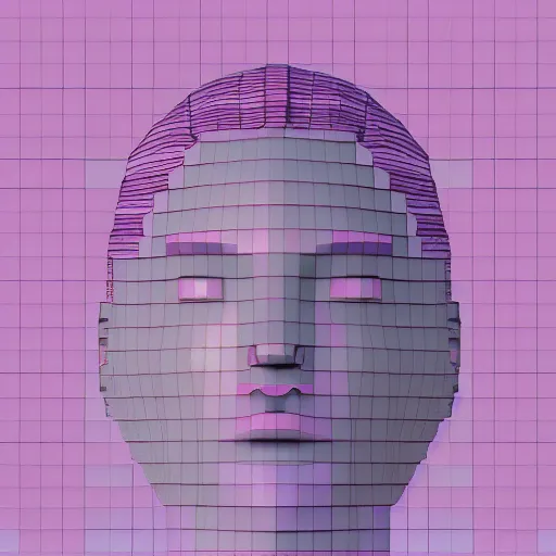 Prompt: generic female npc face, vaporwave album cover untextured rendered in ssao only, vray, terragen, pixel art, glowing