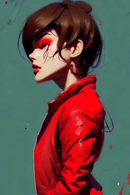 Image similar to a ultradetailed beautiful painting of a stylish woman in a red jacket, by greg rutkowski, conrad roset and ilya kuvshinov trending on artstation