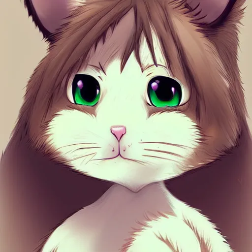 Image similar to cute furry bunny, green eyes, light brown fur, anime, wlop