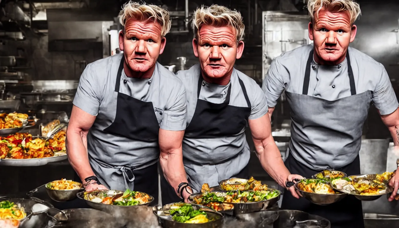 Image similar to gordon ramsay, food vendor, fallout, unreal engine 4