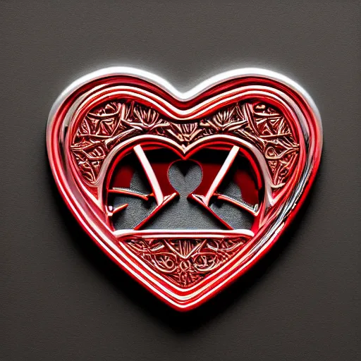 Image similar to a chrome carved heart, highly detailed, intricate artwork, graphic style of Patrick Gleason very coherent symmetrical artwork, depth of field, bokeh, red color