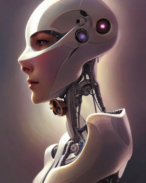 Image similar to a robot with a human face removed, sci - fi face, elegant, highly detailed, digital painting, artstation, concept art, smooth, sharp focus, illustration, art by artgerm and greg rutkowski and alphonse mucha