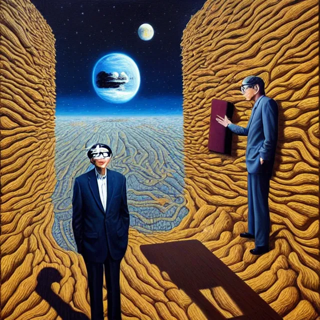 Image similar to an oil on canvas portrait painting of bill gates, surrealism, surrealist, cosmic horror, rob gonsalves, high detail