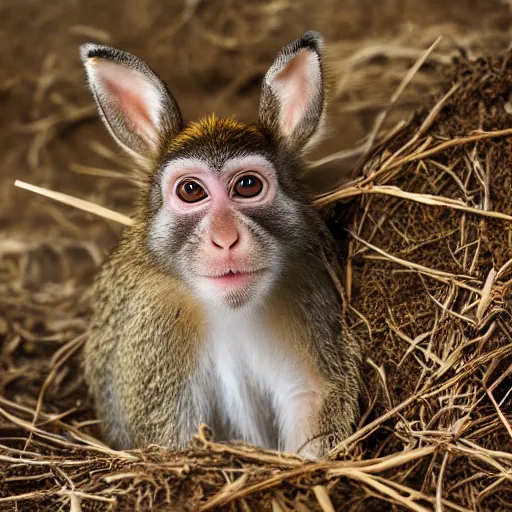 Image similar to high quality photography of rabbit cross monkey on simple blurred background from National GeoGraphic Award winning.