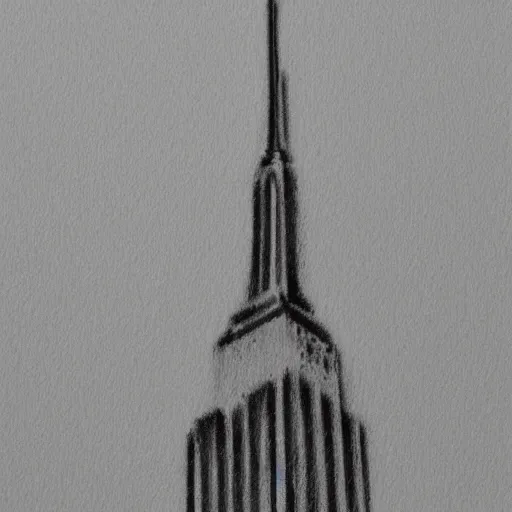 Prompt: pencil sketch of the empire state building, grey scale, detailed, intricate, visible pencil strokes, on paper background, 4 k