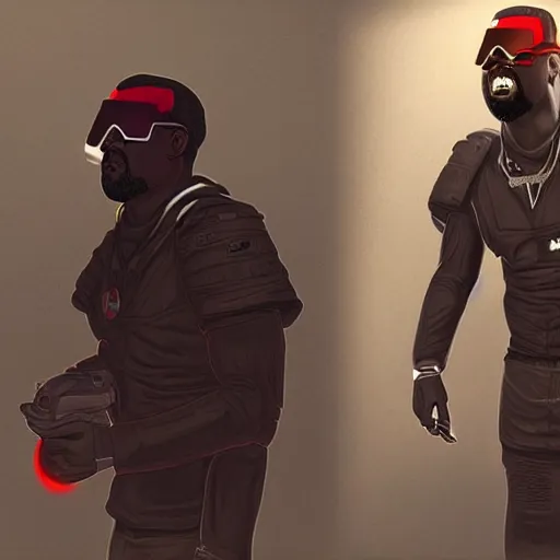 Image similar to : kanye west wearing vr goggles, shepard fairy style art, digital art, illustration, art station