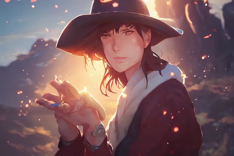 Image similar to western cowgirl, single centered subject, scenic full shot, ambient lighting, detailed face, by makoto shinkai, stanley artgerm lau, wlop, rossdraws