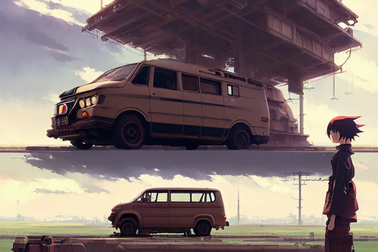 Image similar to dieselpunk honda e kei van, painted by greg rutkowski makoto shinkai takashi takeuchi studio ghibli, akihiko yoshida