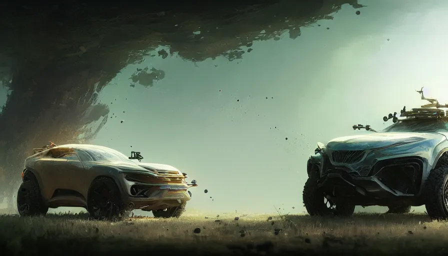 Image similar to a beautiful concept offroad suv by cory loftis, fenghua zhong, ryohei hase, ismail inceoglu and ruan jia. volumetric light, detailed, octane render, midsommar