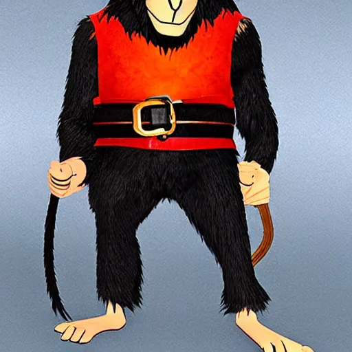 Image similar to Evil genius monkey, carpenter by trade, tool belt, hammer, in the style of Kubo And The Two Strings