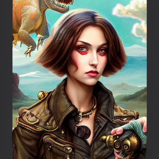 Image similar to Lofi steamPunk portrait tyrannosaurs rex Pixar style by Tristan Eaton Stanley Artgerm and Tom Bagshaw