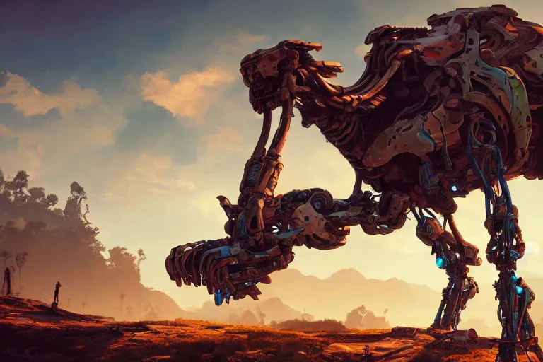 Image similar to tallneck machine mecanical creature robot of horizon forbidden west horizon zero dawn bioluminiscence global illumination ray tracing hdr fanart arstation by ian pesty and alena aenami artworks in 4 k