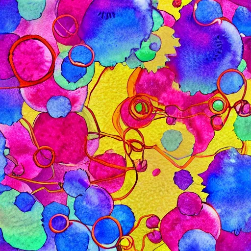 Prompt: antibodies and viruses floating through the air. watercolor. high resolution. highly realistic. cool tones. close - up