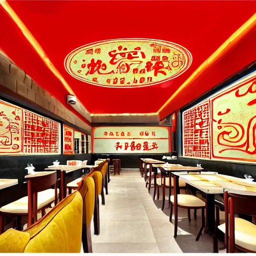 Image similar to a beautiful hyperdetailed interior 4 k hd wallpaper illustration of roasted string hotpot restaurant restaurant yan'an, corner, simple style, wall painting, from china, with merchant logo, simple structure, surrealistic, chinese style, victo ngai