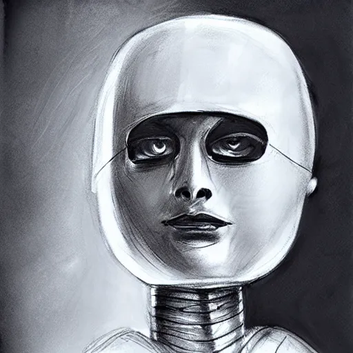 Prompt: artelier charcoal life drawing of humanoid robot