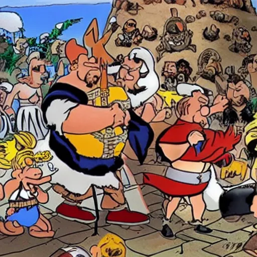 Prompt: asterix and obelix vs white nationalists.