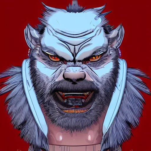 Prompt: a profile picture of powerful japanese samurai werewolf, detailed face, face symmetry, fanart artstation global illumination rtx hdr fanart arstation 3 d, character concept portrait by moebius and laurie greasley, profile picture, 8 k, cinematic color grading