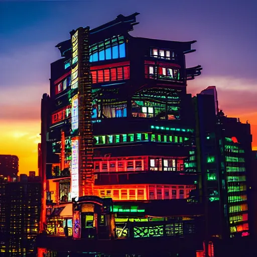 Image similar to Neo Tokyo, main building, sunset