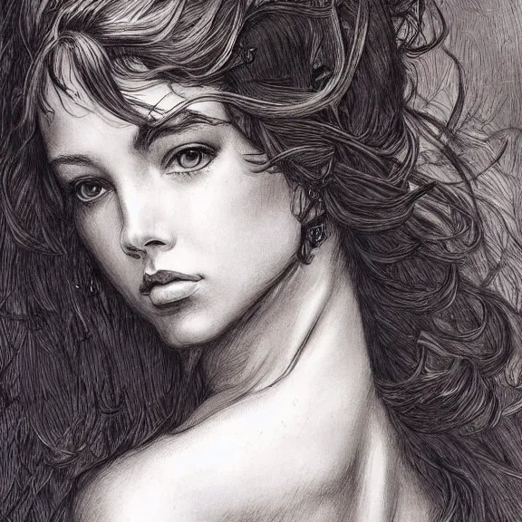 Image similar to a highly detailed portrait in the style of charles dana gibson and in the style of luis royo.