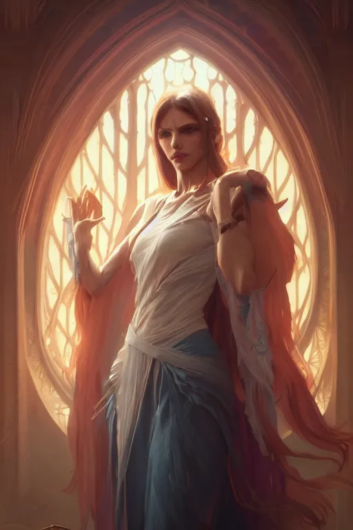 Image similar to beautiful sorceress, accurate anatomy, only two hands, highly detailed, digital painting, artstation, concept art, smooth, sharp focus, illustration, Unreal Engine 5, 8K, art by sakimichan and greg rutkowski and alphonse Mucha